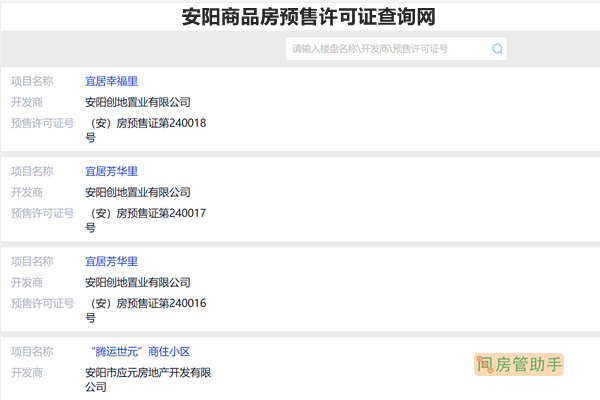 安阳商品房预售许可证查询网