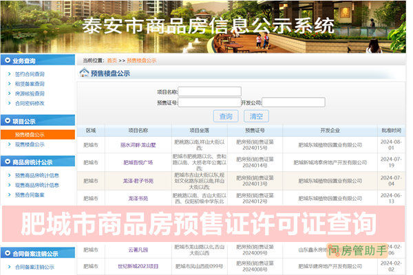 肥城市商品房预售证许可证查询网