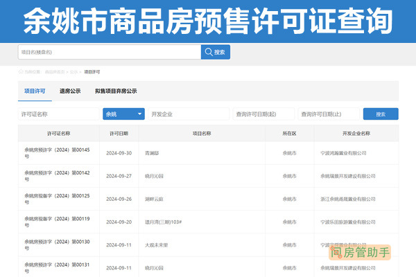 余姚市商品房预售许可证查询网
