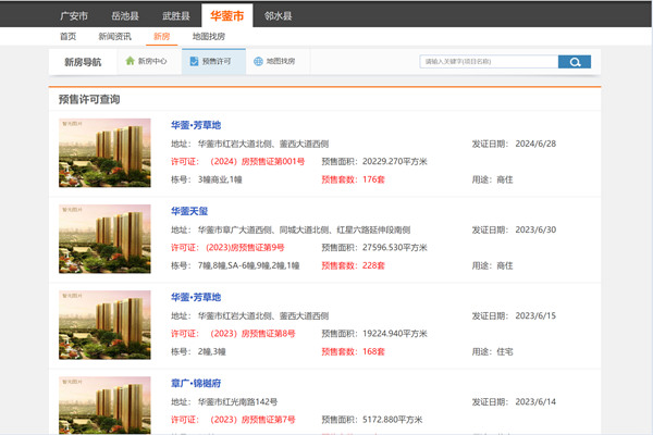 华蓥市商品房预售许可证查询网