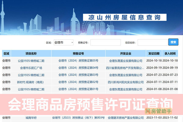 会理市商品房预售许可证查询网