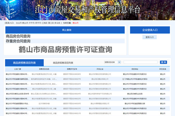 鹤山市商品房预售许可证查询网