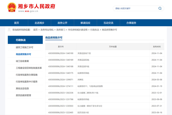 湘乡市商品房预售许可证查询网