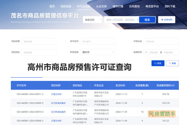 高州市商品房预售许可证查询网