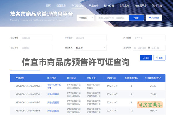 信宜市商品房预售许可证查询网