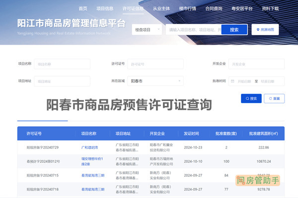 阳春市商品房预售许可证查询网